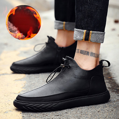 Cizme cu platformă 2023, pantofi noi de iarnă pentru bărbați, plus catifea, cizme calde pentru bărbați, până la gleznă, cu fermoar lateral, cizme confortabile pentru bărbați