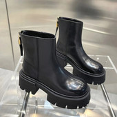 2022 Cizme de damă de design Cizme de piele neagră cu slip on Cizme chelsea cu platformă cu toc gros de damă Pantofi de iarnă