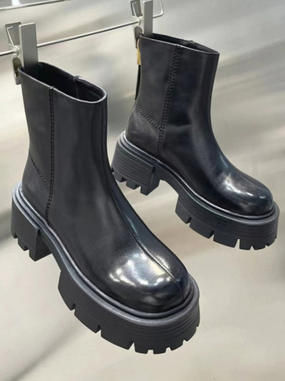 2022 Cizme de damă de design Cizme de piele neagră cu slip on Cizme chelsea cu platformă cu toc gros de damă Pantofi de iarnă