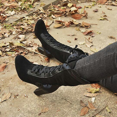 Cizme sexy din piele cu toc până la genunchi, cizme din piele intoarsa, cizme gotice vintage din dantela, cizme cu toc înalt, cizme de toamnă, pantofi, nava picătură