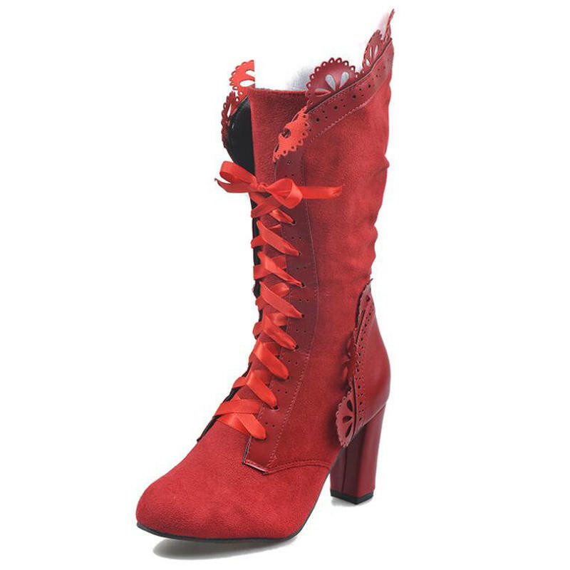 Cizme sexy din piele cu toc până la genunchi, cizme din piele intoarsa, cizme gotice vintage din dantela, cizme cu toc înalt, cizme de toamnă, pantofi, nava picătură