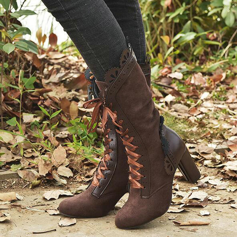 Cizme sexy din piele cu toc până la genunchi, cizme din piele intoarsa, cizme gotice vintage din dantela, cizme cu toc înalt, cizme de toamnă, pantofi, nava picătură