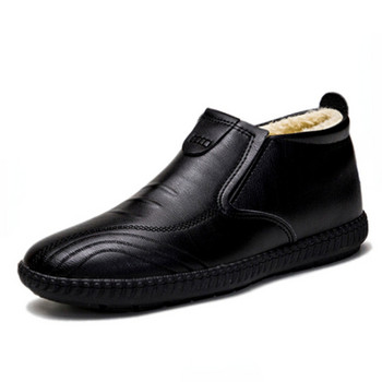 Плюс кадифени мъжки ботуши Нови мъжки обувки Ежедневни топли памучни обувки с дебела подметка Класически черни кожени обувки с приплъзване
