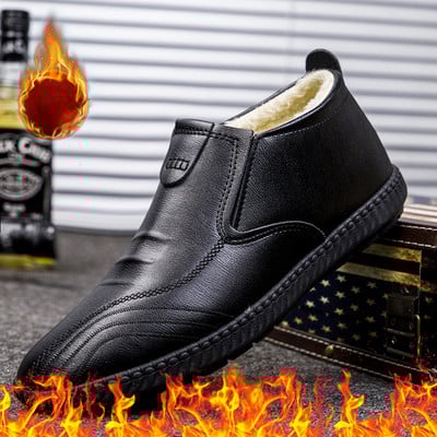 Pluss Velvet meeste saapad Uued jalanõud meestele vabaaja pahkluuni soojad paksu tallaga puuvillased kingad Klassikalised mustad libisevad nahast kingad