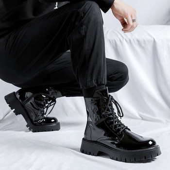 Μοντέρνες μπότες με φερμουάρ 2023 Νέα ανδρικά παπούτσια Ανδρικές μπότες με χοντρή σόλα εξωτερικού χώρου Ανδρικές μπότες με μεσαία κορυφή Ανδρικές μπότες από λουστρίνι βρετανικού στιλ