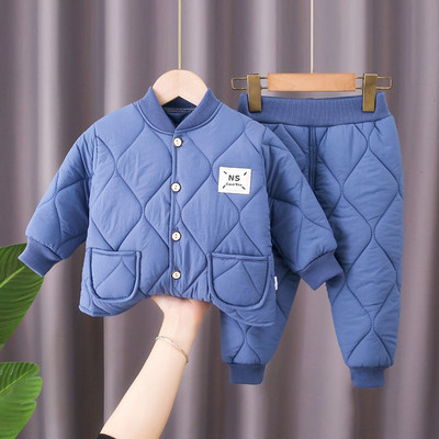 Φθινοπωρινά και χειμερινά κορίτσια Κοστούμι δύο τεμαχίων Plus Velvet 1-6Y Boys Trendy παιδικό βαμβακερό μπουφάν με κουκούλα + παντελόνι Παιδικά ρούχα