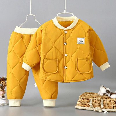 Φθινοπωρινά και χειμερινά κορίτσια Κοστούμι δύο τεμαχίων Plus Velvet 1-6Y Boys Trendy παιδικό βαμβακερό μπουφάν με κουκούλα + παντελόνι Παιδικά ρούχα