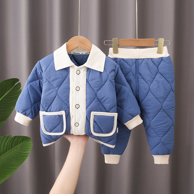 Φθινοπωρινά και χειμερινά κορίτσια Κοστούμι δύο τεμαχίων Plus Velvet 1-6Y Boys Trendy παιδικό βαμβακερό μπουφάν με κουκούλα + παντελόνι Παιδικά ρούχα