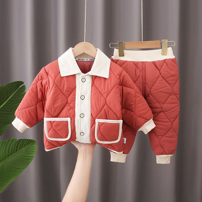 Φθινοπωρινά και χειμερινά κορίτσια Κοστούμι δύο τεμαχίων Plus Velvet 1-6Y Boys Trendy παιδικό βαμβακερό μπουφάν με κουκούλα + παντελόνι Παιδικά ρούχα