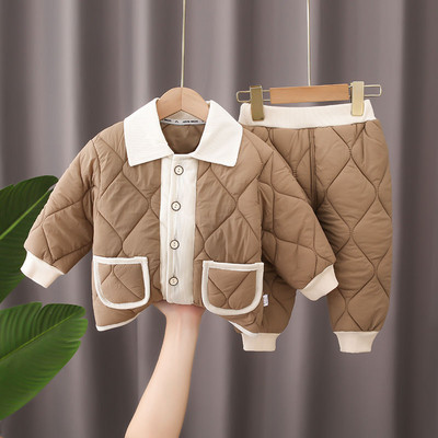 Φθινοπωρινά και χειμερινά κορίτσια Κοστούμι δύο τεμαχίων Plus Velvet 1-6Y Boys Trendy παιδικό βαμβακερό μπουφάν με κουκούλα + παντελόνι Παιδικά ρούχα