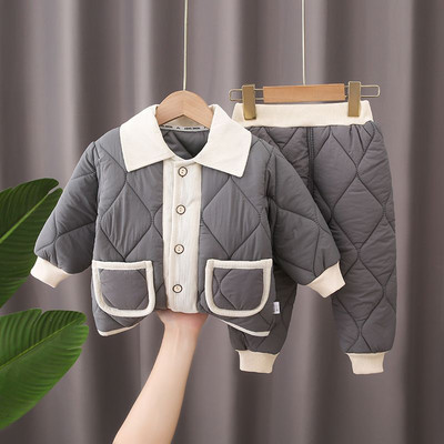 Φθινοπωρινά και χειμερινά κορίτσια Κοστούμι δύο τεμαχίων Plus Velvet 1-6Y Boys Trendy παιδικό βαμβακερό μπουφάν με κουκούλα + παντελόνι Παιδικά ρούχα