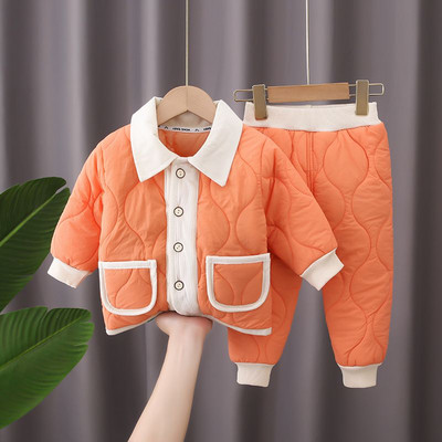 Φθινοπωρινά και χειμερινά κορίτσια Κοστούμι δύο τεμαχίων Plus Velvet 1-6Y Boys Trendy παιδικό βαμβακερό μπουφάν με κουκούλα + παντελόνι Παιδικά ρούχα