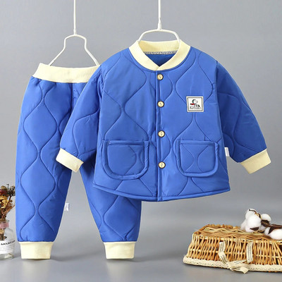 Φθινοπωρινά και χειμερινά κορίτσια Κοστούμι δύο τεμαχίων Plus Velvet 1-6Y Boys Trendy παιδικό βαμβακερό μπουφάν με κουκούλα + παντελόνι Παιδικά ρούχα