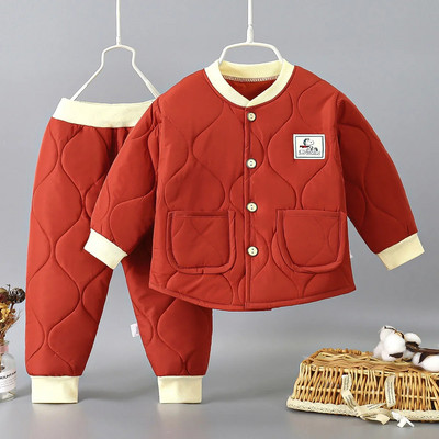 Φθινοπωρινά και χειμερινά κορίτσια Κοστούμι δύο τεμαχίων Plus Velvet 1-6Y Boys Trendy παιδικό βαμβακερό μπουφάν με κουκούλα + παντελόνι Παιδικά ρούχα