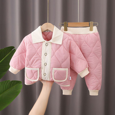 Φθινοπωρινά και χειμερινά κορίτσια Κοστούμι δύο τεμαχίων Plus Velvet 1-6Y Boys Trendy παιδικό βαμβακερό μπουφάν με κουκούλα + παντελόνι Παιδικά ρούχα