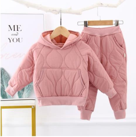 Φθινοπωρινά και χειμερινά κορίτσια Κοστούμι δύο τεμαχίων Plus Velvet 1-6Y Boys Trendy παιδικό βαμβακερό μπουφάν με κουκούλα + παντελόνι Παιδικά ρούχα