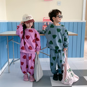 Άνοιξη Φθινόπωρο 2023 αδέρφια σετ ρούχων εκτύπωσης καρδιάς Παιδική φούτερ και παντελόνι με στρογγυλό γιακά σετ 2 τμχ