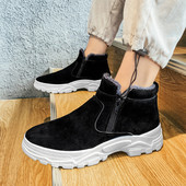 Plus Velvet ανδρικές μπότες Χειμερινά ανδρικά παπούτσια Μόδα στον αστράγαλο Ζεστά βαμβακερά παπούτσια με φερμουάρ Πλατφόρμα ανδρικά παπούτσια Κλασικά αντιολισθητικά κοντά μποτάκια