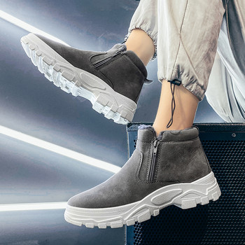 Плюс кадифени мъжки ботуши Зимни мъжки обувки Модни топли памучни обувки с цип Обувки на платформа Мъжки класически нехлъзгащи се къси ботуши