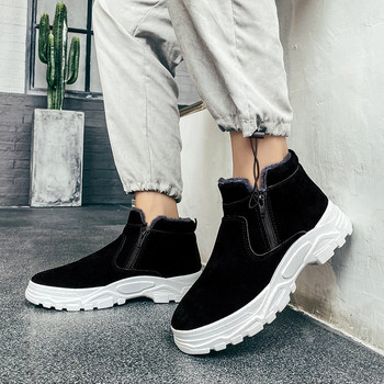 Плюс кадифени мъжки ботуши Зимни мъжки обувки Модни топли памучни обувки с цип Обувки на платформа Мъжки класически нехлъзгащи се къси ботуши