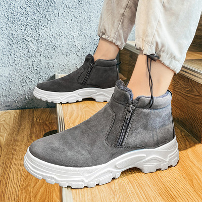 Plus Velvet ανδρικές μπότες Χειμερινά ανδρικά παπούτσια Μόδα στον αστράγαλο Ζεστά βαμβακερά παπούτσια με φερμουάρ Πλατφόρμα ανδρικά παπούτσια Κλασικά αντιολισθητικά κοντά μποτάκια