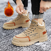 Cizme cu platformă de catifea Plus 2023 Pantofi pentru bărbați Cizme pentru bărbați de iarnă calde până la gleznă Cizme pentru bărbați ocazional, confortabile, rezistente la uzură