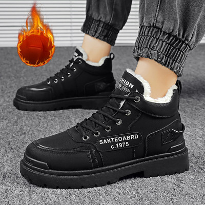 Cizme cu platformă de catifea Plus 2023 Pantofi pentru bărbați Cizme pentru bărbați de iarnă calde până la gleznă Cizme pentru bărbați ocazional, confortabile, rezistente la uzură