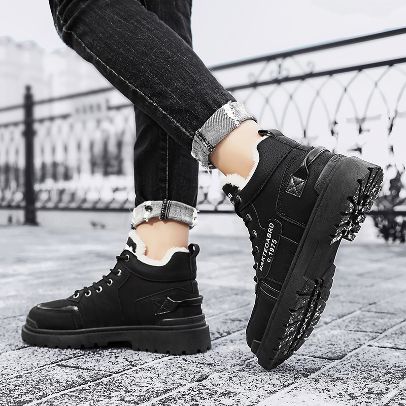 Cizme cu platformă de catifea Plus 2023 Pantofi pentru bărbați Cizme pentru bărbați de iarnă calde până la gleznă Cizme pentru bărbați ocazional, confortabile, rezistente la uzură