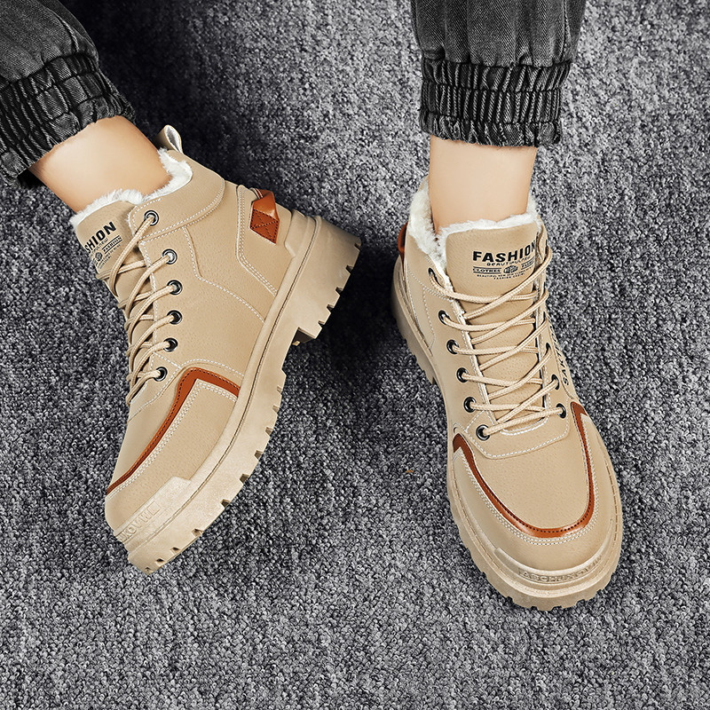 Cizme cu platformă de catifea Plus 2023 Pantofi pentru bărbați Cizme pentru bărbați de iarnă calde până la gleznă Cizme pentru bărbați ocazional, confortabile, rezistente la uzură