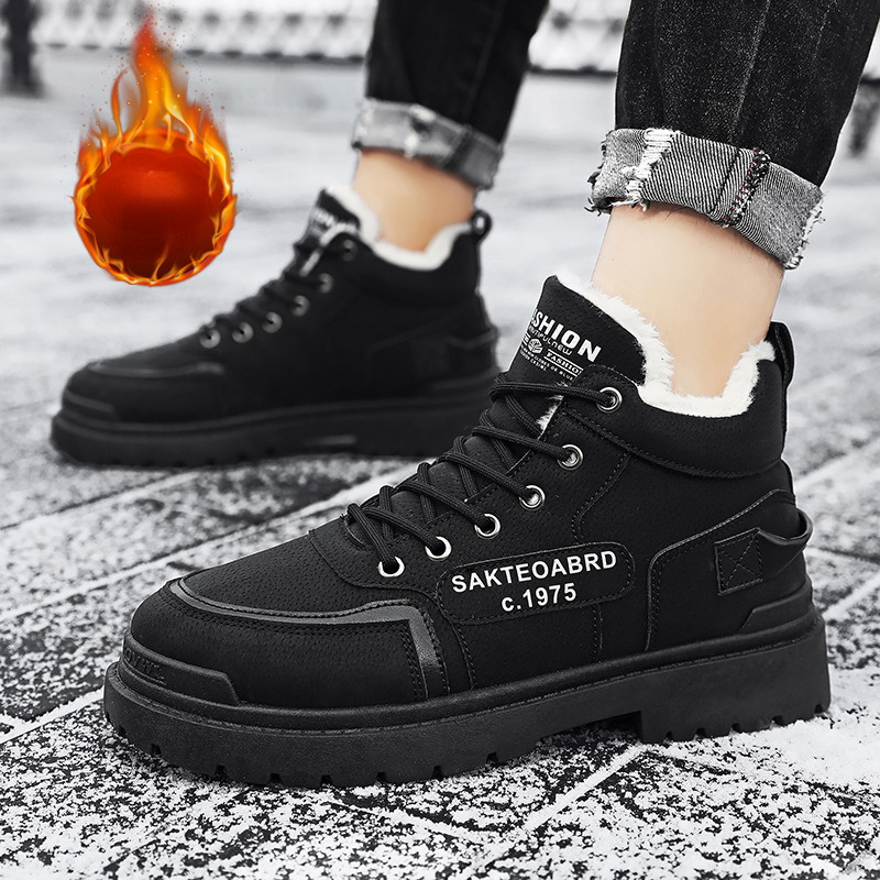 Cizme cu platformă de catifea Plus 2023 Pantofi pentru bărbați Cizme pentru bărbați de iarnă calde până la gleznă Cizme pentru bărbați ocazional, confortabile, rezistente la uzură