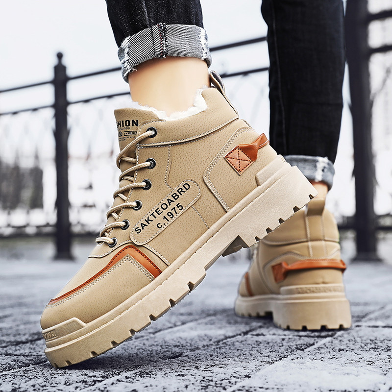 Cizme cu platformă de catifea Plus 2023 Pantofi pentru bărbați Cizme pentru bărbați de iarnă calde până la gleznă Cizme pentru bărbați ocazional, confortabile, rezistente la uzură