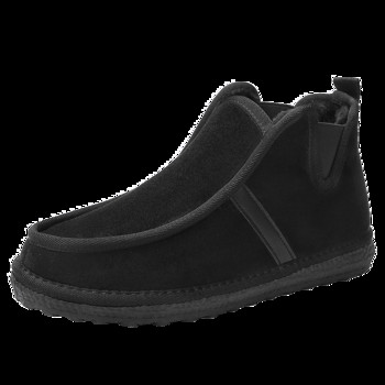 Plus Velvet Flat Ανδρικές Μπότες 2023 Ανδρικά Παπούτσια Χειμερινά Flat ζεστά μποτάκια χιονιού Casual μαύρα slip-on κοντά ανδρικά βαμβακερά παπούτσια