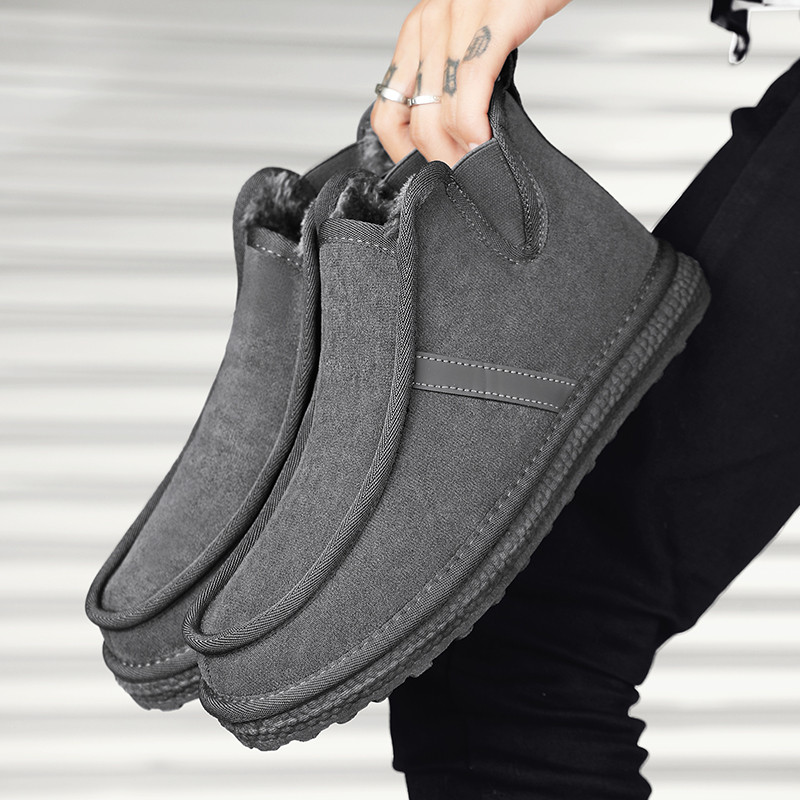Plus Velvet Flat Ανδρικές Μπότες 2023 Ανδρικά Παπούτσια Χειμερινά Flat ζεστά μποτάκια χιονιού Casual μαύρα slip-on κοντά ανδρικά βαμβακερά παπούτσια