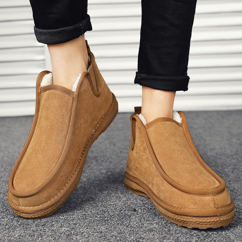 Plus Velvet Flat Ανδρικές Μπότες 2023 Ανδρικά Παπούτσια Χειμερινά Flat ζεστά μποτάκια χιονιού Casual μαύρα slip-on κοντά ανδρικά βαμβακερά παπούτσια