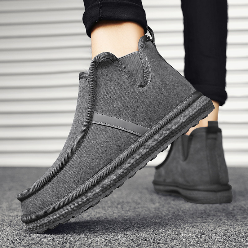 Plus Velvet Flat Ανδρικές Μπότες 2023 Ανδρικά Παπούτσια Χειμερινά Flat ζεστά μποτάκια χιονιού Casual μαύρα slip-on κοντά ανδρικά βαμβακερά παπούτσια