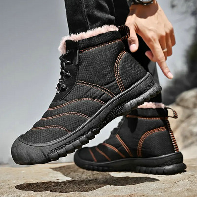 Μεγάλο μέγεθος 46 Πλατφόρμας Ανδρικές Μπότες Ανδρικά Παπούτσια Winter Plus Βελούδινα ζεστά βαμβακερά μποτάκια με κορδόνια Κοντά βαρέλια μπότες χιονιού Βαμβακερά παπούτσια