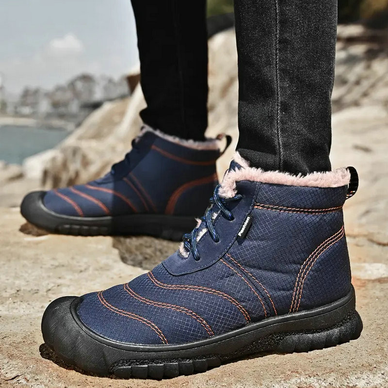 Μεγάλο μέγεθος 46 Πλατφόρμας Ανδρικές Μπότες Ανδρικά Παπούτσια Winter Plus Βελούδινα ζεστά βαμβακερά μποτάκια με κορδόνια Κοντά βαρέλια μπότες χιονιού Βαμβακερά παπούτσια