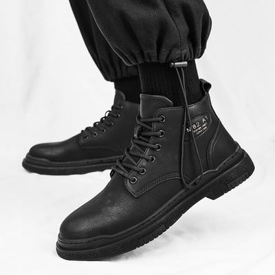 Ανδρικές μπότες μοτοσικλέτας Άνετες μπότες πλατφόρμας Ανδρικές ψηλές δερμάτινες μπότες εξωτερικού χώρου Μόδα Άνετα αδιάβροχα ανδρικά παπούτσια