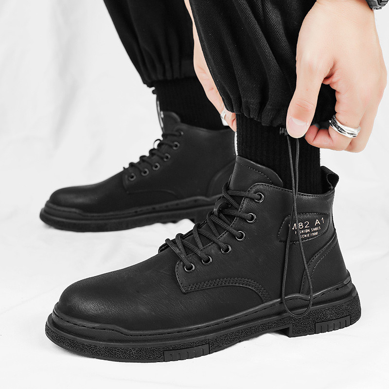 Ανδρικές μπότες μοτοσικλέτας Άνετες μπότες πλατφόρμας Ανδρικές ψηλές δερμάτινες μπότες εξωτερικού χώρου Μόδα Άνετα αδιάβροχα ανδρικά παπούτσια