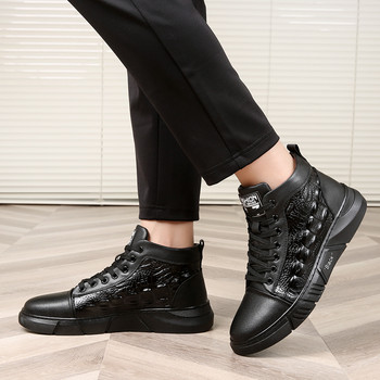 Плюс кадифени мъжки ботуши с връзки Нови мъжки обувки Зимен крокодилски модел Топли външни ботуши Платформа Черни мъжки памучни обувки