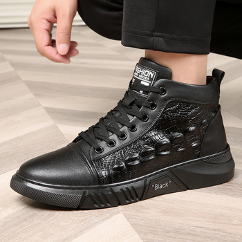 Plus Ανδρικές μπότες με κορδόνια Νέα παπούτσια για άντρες Χειμερινό κροκόδειλο μοτίβο ζεστές μπότες εξωτερικού χώρου Πλατφόρμα Μαύρα ανδρικά βαμβακερά παπούτσια