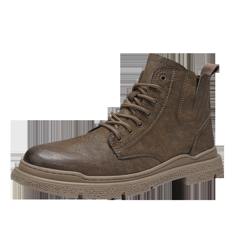 Cizme cu platformă cu șireturi Pantofi de toamnă pentru bărbați Cizme negre pentru bărbați, la modă, la jumătatea gambei, versatile, rezistente la uzură, cizme scurte de exterior