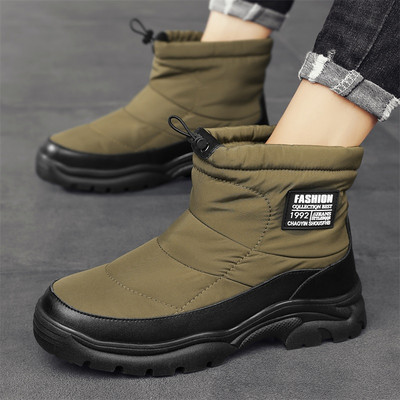 Cizme de bărbați groase Pantofi pentru bărbați Cizme de exterior cu gleznă Banda elastică de iarnă Plus Cizme de zăpadă calde din catifea Pantofi scurti din bumbac anti-alunecare