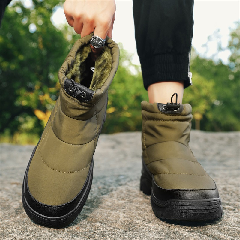Cizme de bărbați groase Pantofi pentru bărbați Cizme de exterior cu gleznă Banda elastică de iarnă Plus Cizme de zăpadă calde din catifea Pantofi scurti din bumbac anti-alunecare