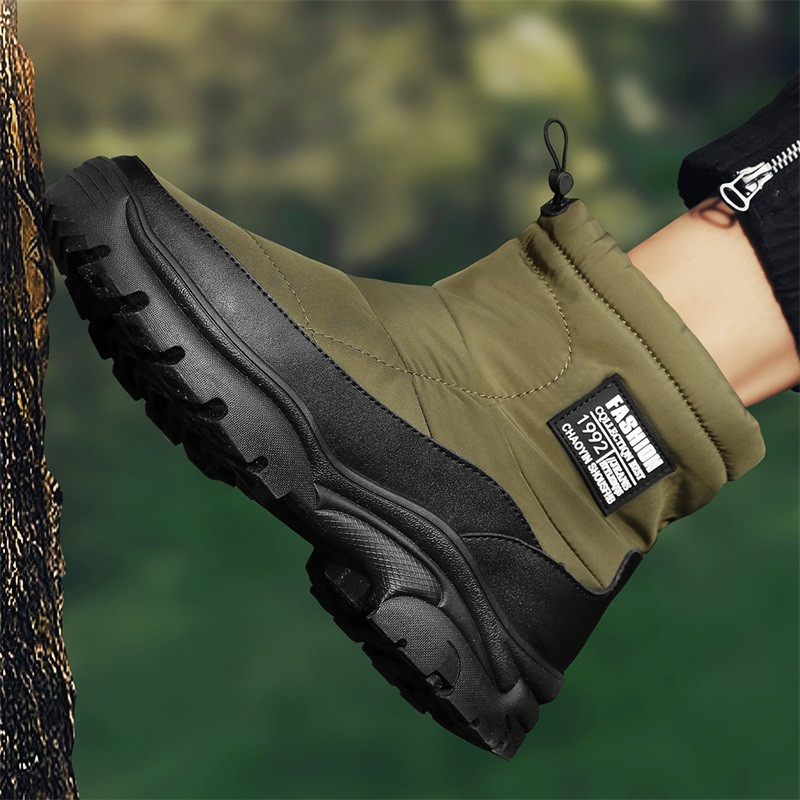 Cizme de bărbați groase Pantofi pentru bărbați Cizme de exterior cu gleznă Banda elastică de iarnă Plus Cizme de zăpadă calde din catifea Pantofi scurti din bumbac anti-alunecare