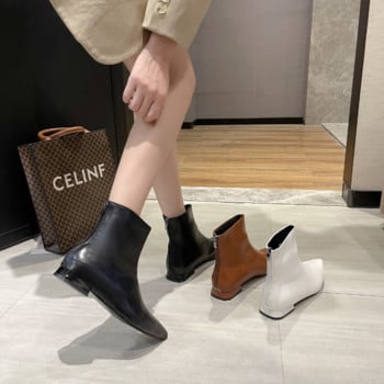 Γυναικεία παπούτσια Mid Calf Ankle Boots Φθινοπωρινή χειμερινή μόδα Γυναικεία Chelsea Zipper Platform Casual μοτοσικλέτα Γυναικείο δέρμα