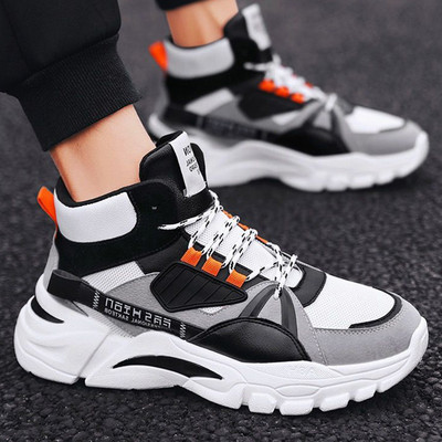 Jalatsid Meeste plüüsis, soojad, kõrge ülaosaga nööriga lumesaapad Meeste moodsad tossud platvorm vabaaja talvejalatsid Meeste välisjalatsid