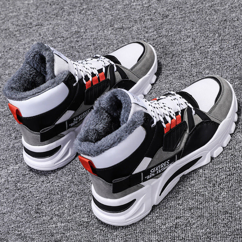 Jalatsid Meeste plüüsis, soojad, kõrge ülaosaga nööriga lumesaapad Meeste moodsad tossud platvorm vabaaja talvejalatsid Meeste välisjalatsid