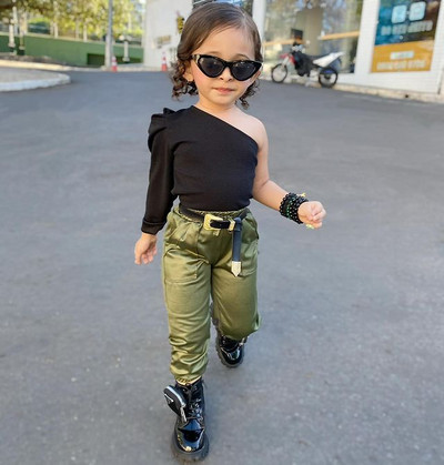 Blotona Kids Baby Girls Fashion 2 vnt. apranga be pečių ilgomis rankovėmis megztiniai + vientisos spalvos elastinės juosmens kelnės, 2–7 m.