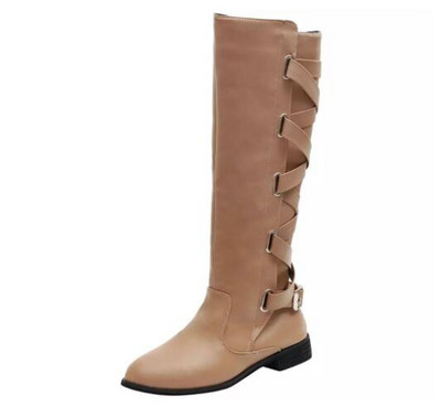 Γυναικείες μπότες για γόνατο Χοντρά τακούνια με φερμουάρ Lace Up Γυναικεία παπούτσια με αγκράφα Γυναικεία μπότα πανκ γυναικεία μπότες πλατφόρμας Φθινόπωρο Χειμώνας 43